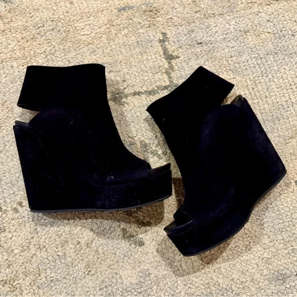 Pedro Garcia suede black wedge platform slingbacks Sz 38 / 8 US - Picture 2 of 6